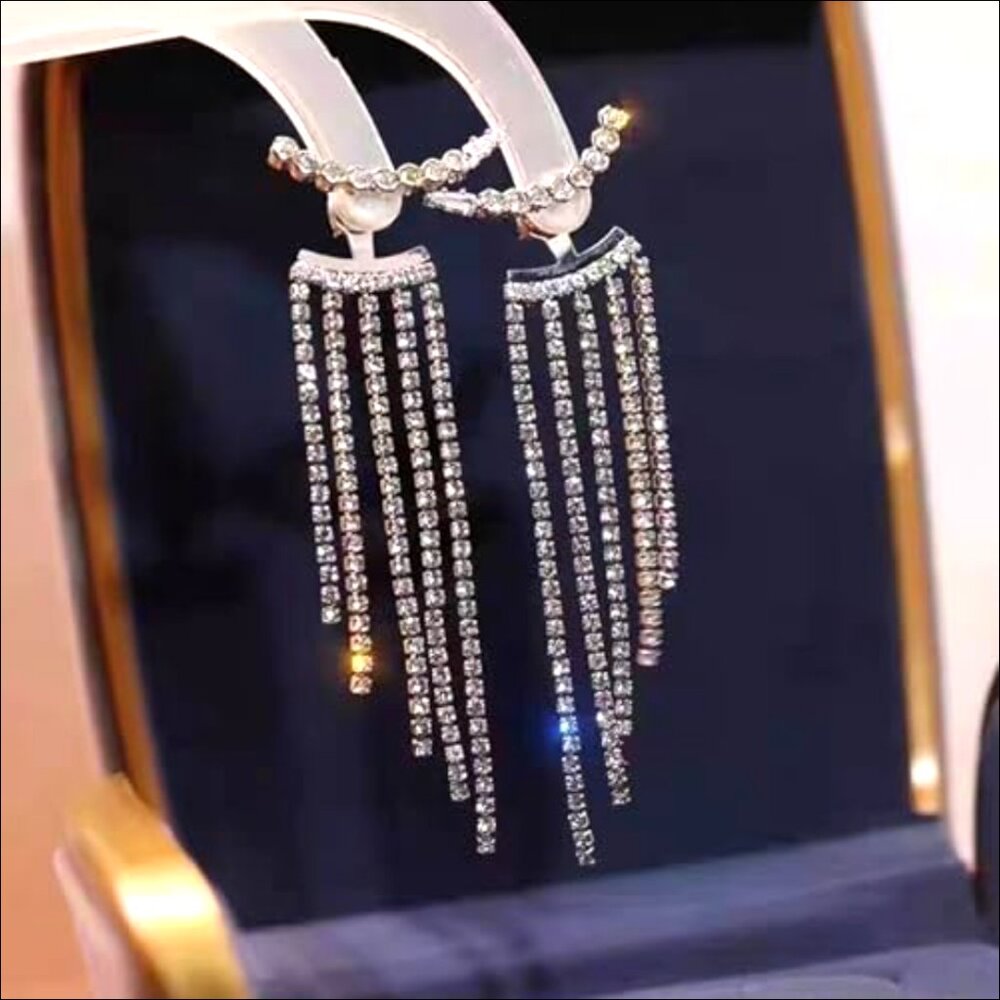 Silver Rhinestone Crystal Dangle Drop Earrings - … - image 6